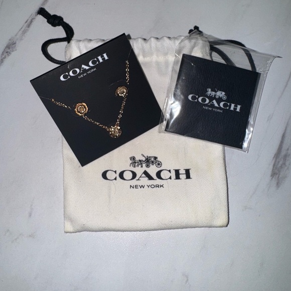 NWT Coach | Open Circle Necklace and Tea Rose Stud Set - Picture 7 of 10
